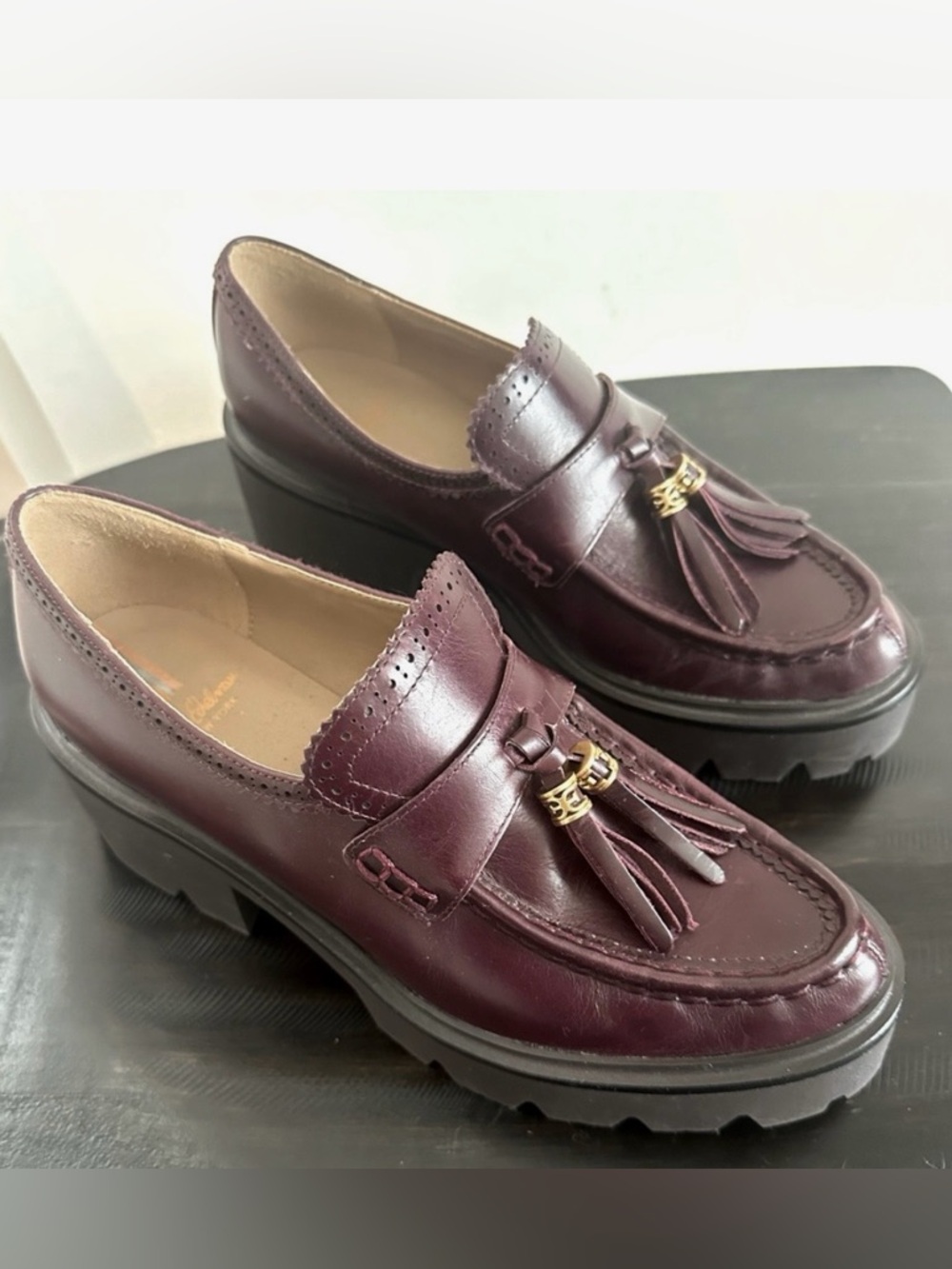 Women’s Leather Platform Loafers Deep Garnet 8.5 - Picture 2 of 7
